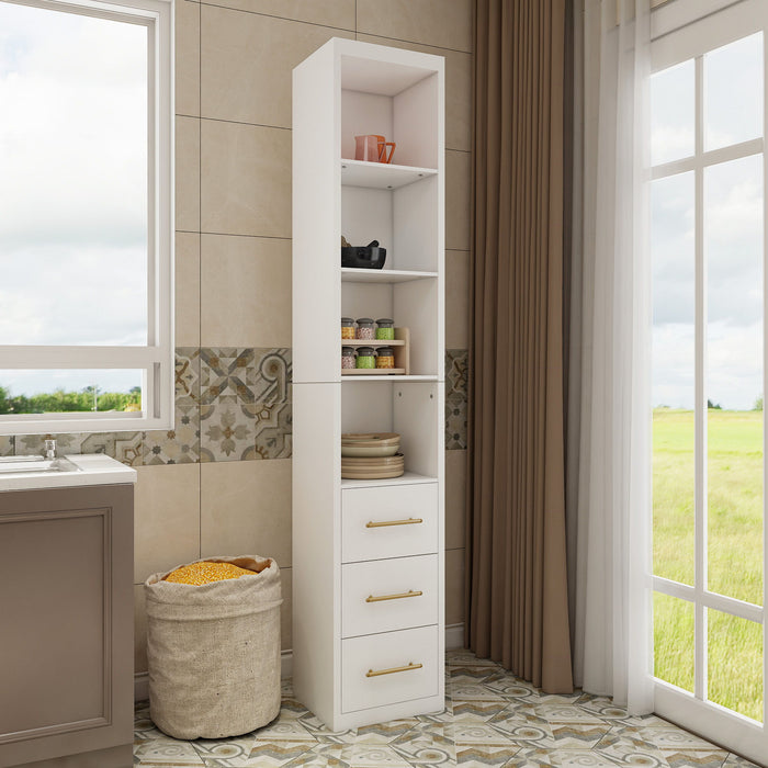 Rectangular Side Storage Cabinet With 3 Drawers For Bedroom - White