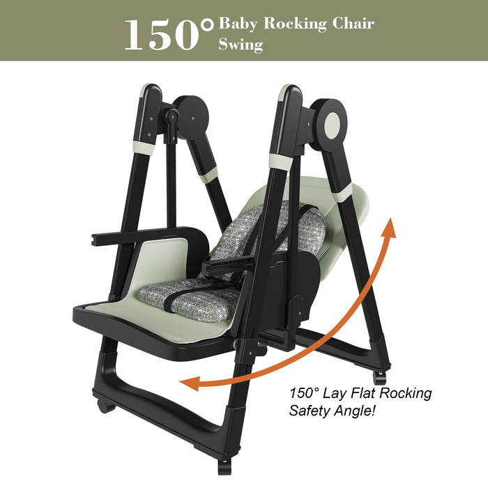 Convertible Baby High Chair To Rocker With 5 Point Harness