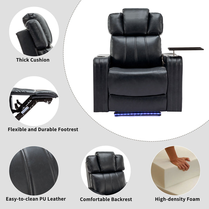 Power Recliner Theater Chair With Cooling Cup Holder, Bluetooth Speaker, LED Lights, USB Ports