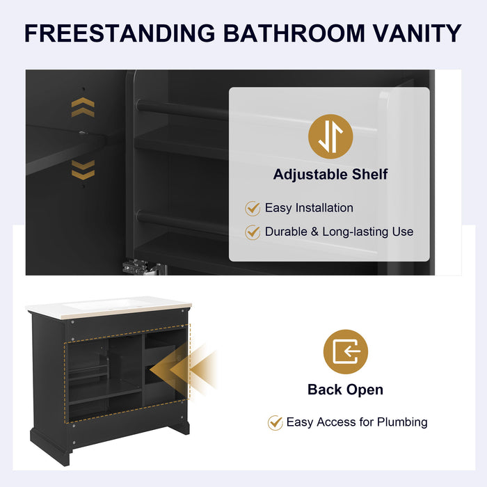 Modern Bathroom Vanity With Sink Top, 4 Drawers And 1 Soft-Close Door