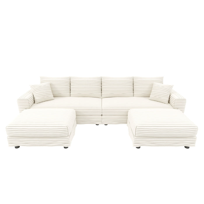 Deep Seat Convertible Sofa With Soft Pillows And Ottomans