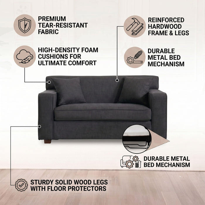 Convertible Sleeper Loveseat & Chair Set With Fold Out Mattress, Loveseat & Chair - Gray