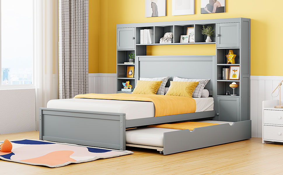 Bed With All In One Cabinet, Shelf And Sockets, Trundle