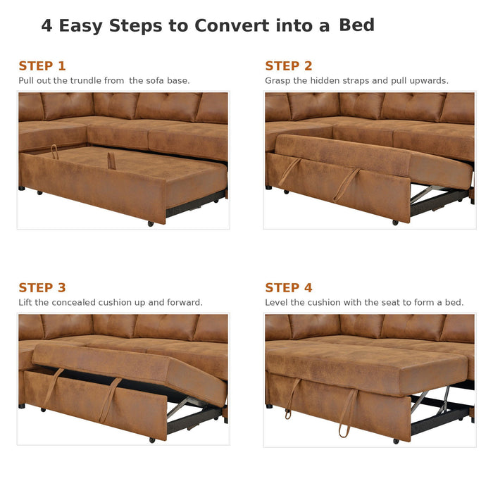 U - Shape Sectional Pull Out Bed With Console, Storage, And USB Charging