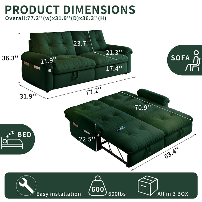 Cloud Like Convertible Sofa Bed For Living Rooms - Green