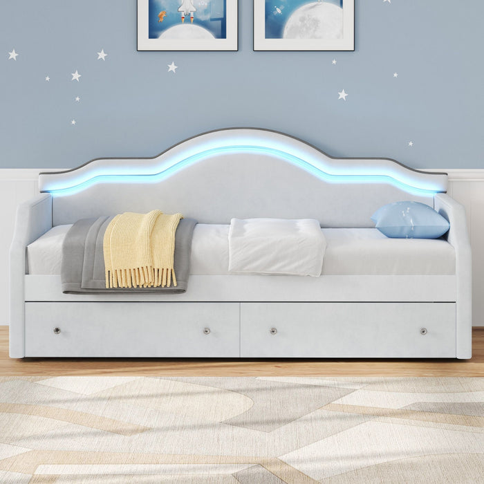 Upholstered Daybed With LED Lights And 2 Drawersme