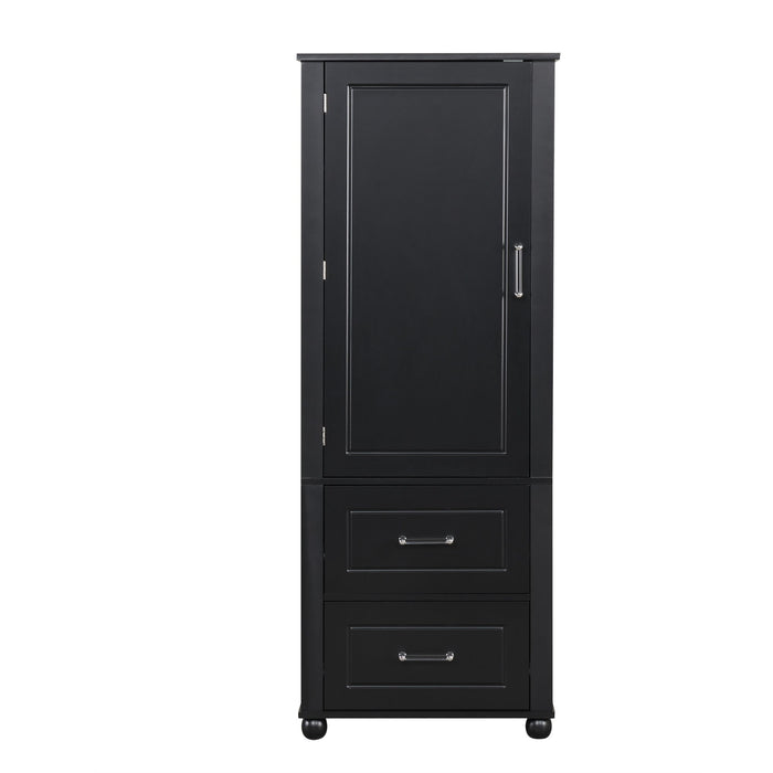 Tall Freestanding Bathroom Storage Cabinet With 2 Drawers And Adjustable Shelf