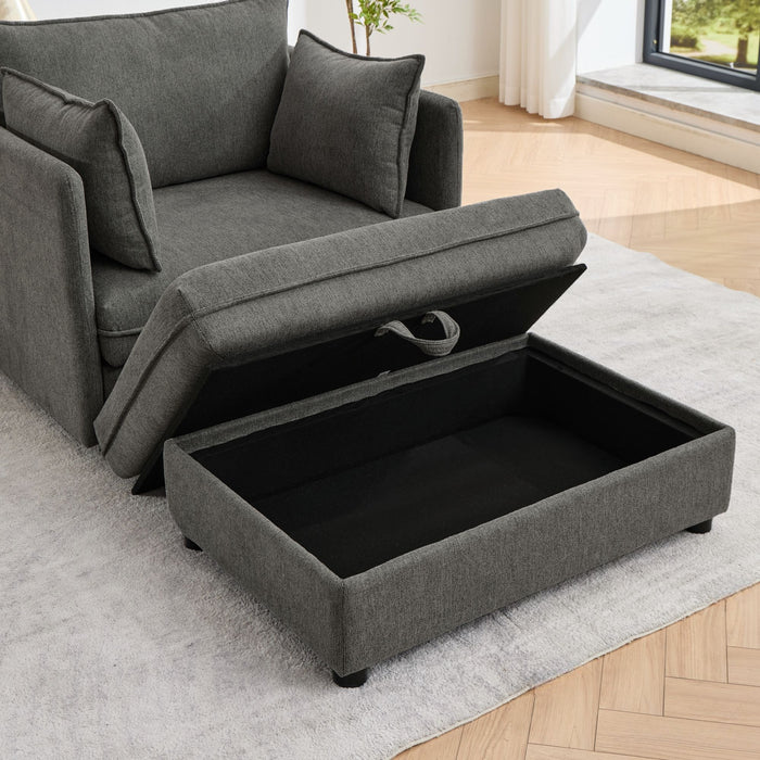 Oversized Deep Seat Accent Chair With Matching Storage Ottoman & Throw Pillows