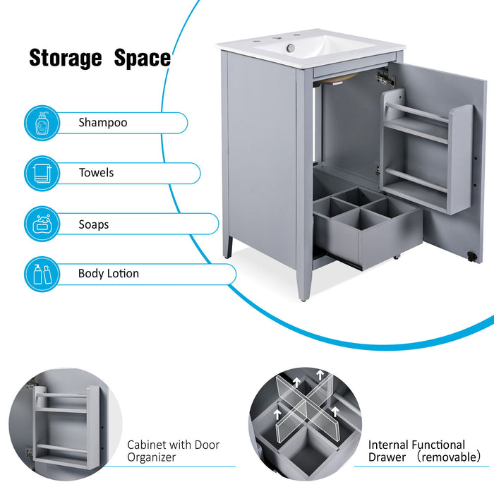 Modern Bathroom Vanity With Sink, Functional Drawer, Soft- Closing Door