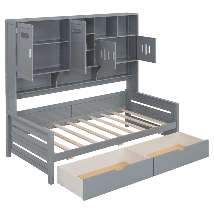 Daybed With All-In-One Cabinet And Shelf
