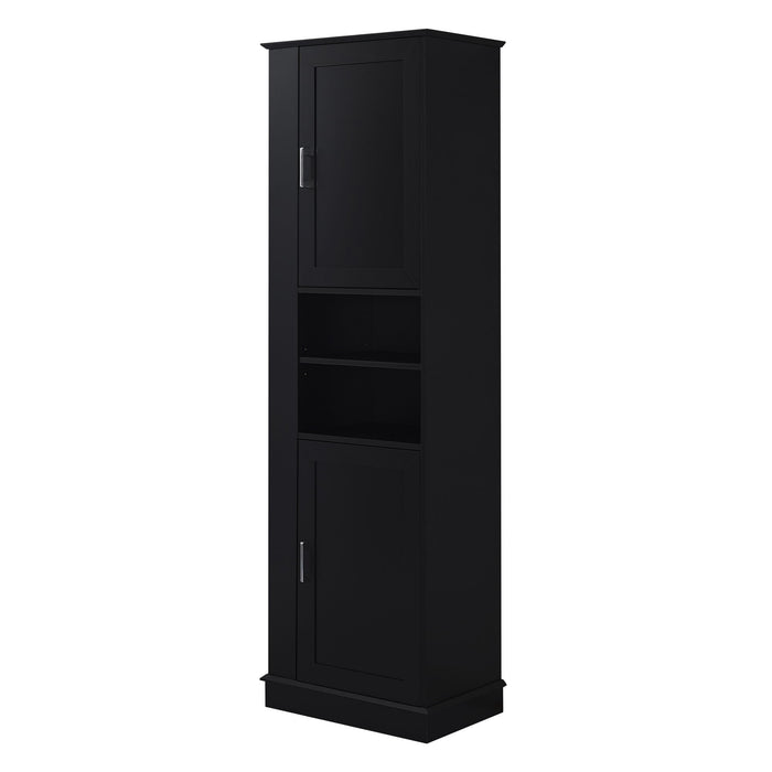 Tall Freestanding Bathroom Storage Cabinet With Adjustable Shelves And Side Hooks Board, Rectangle Design