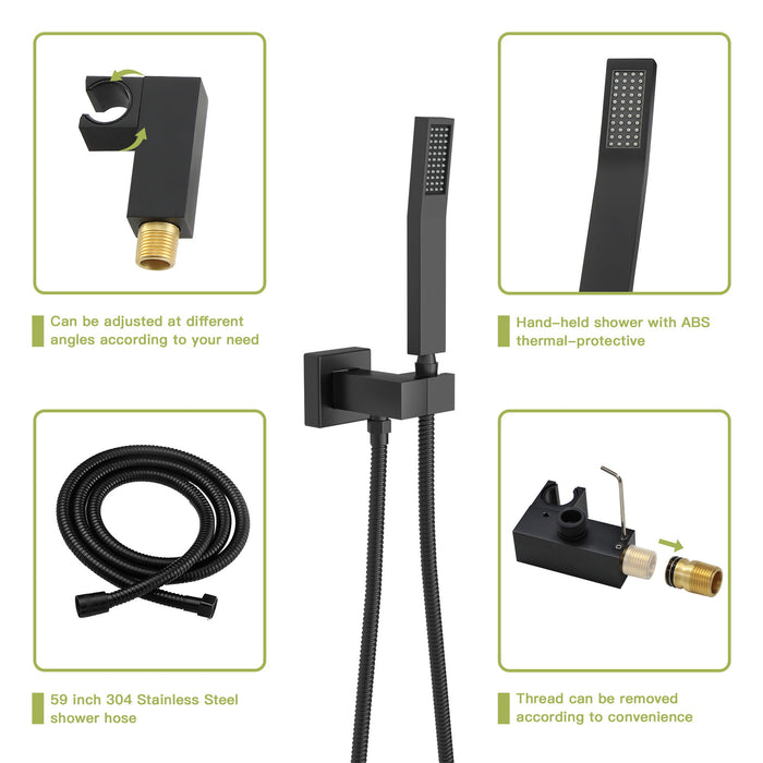 Dual Shower Head System With 12" Square Rain Shower And Rough In Valve