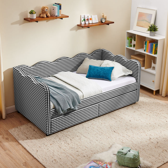 Gingham Daybed With USB Charging Port, Wave-Shaped Design
