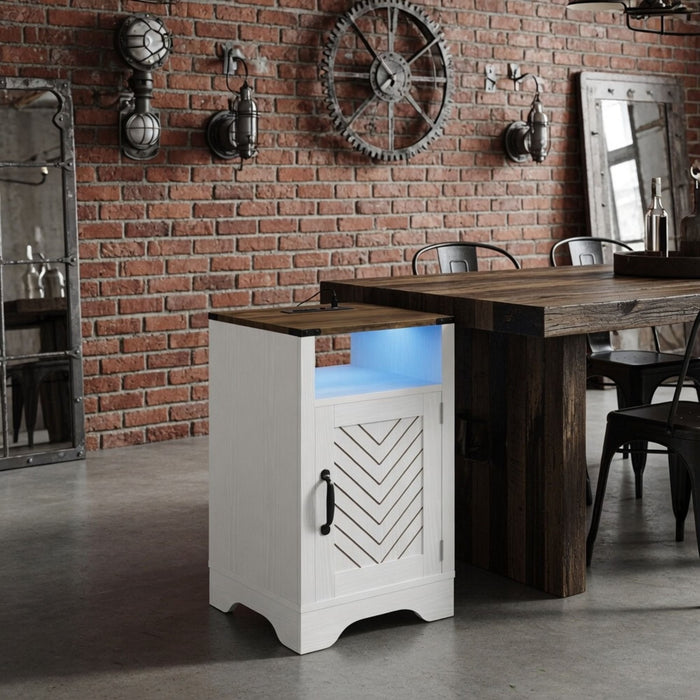 Farmhouse Nightstand With Charging Station & Storage
