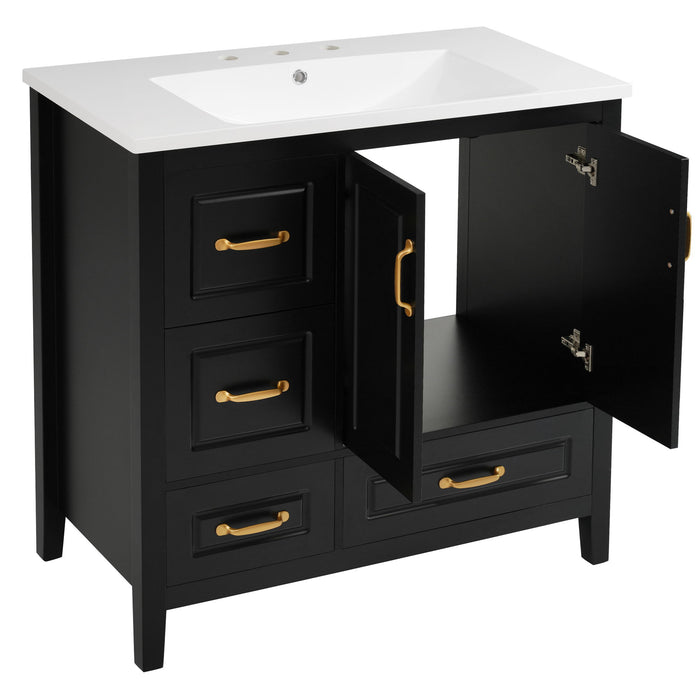 Bathroom Vanity With Sink, Soft Closing Doors & Drawers, Metal Handles