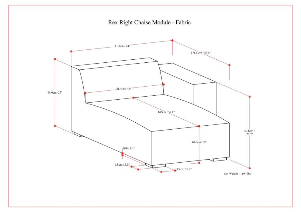Rex - Right Chaise Sofa Module - Gray