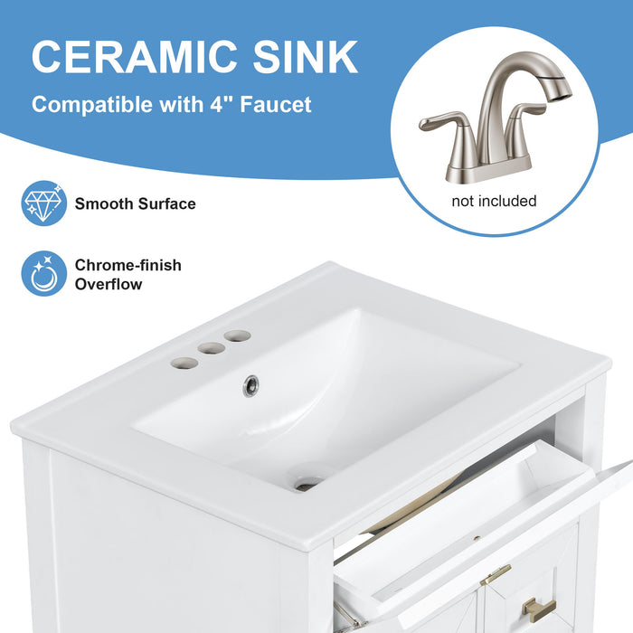 Bathroom Vanity With Sink, 3 Drawers & Cabinet With 2 Tier Door Storage Rack, Soft Close Doors & Drawers