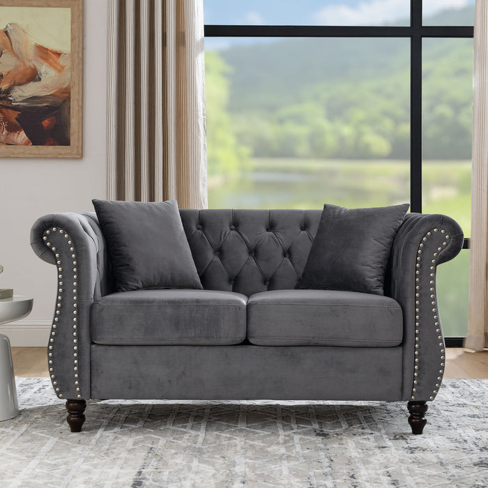 Chesterfield Sofa With Rolled Arms And Nailhead Trim