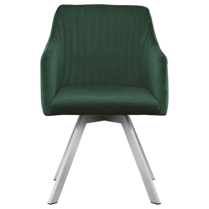 Tufted Swivel Dining Chair With Slim Sloped Arms - Green