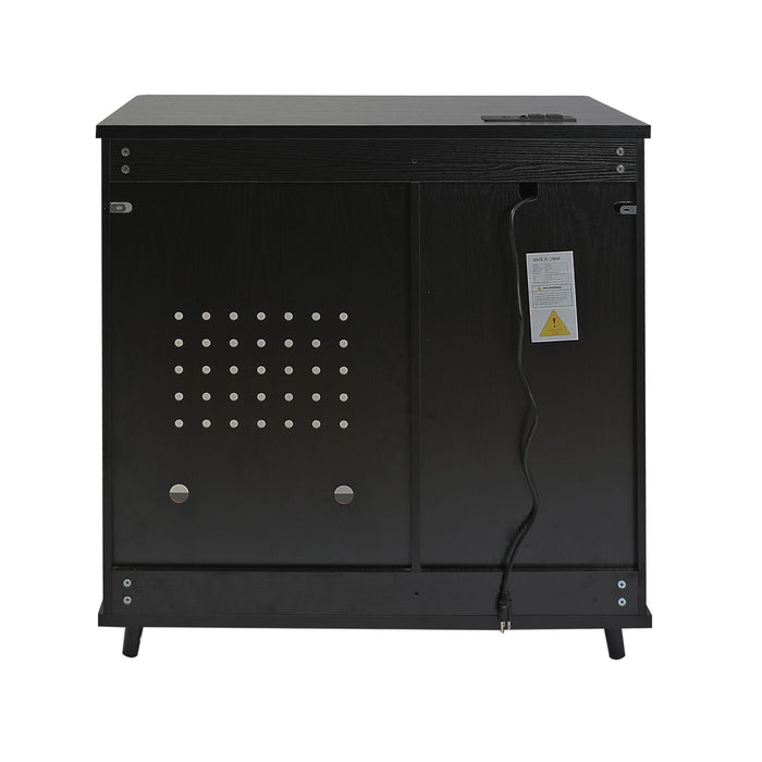 Fluted Coffee Bar Cabinet With Mini Fridge Space & Charging Station