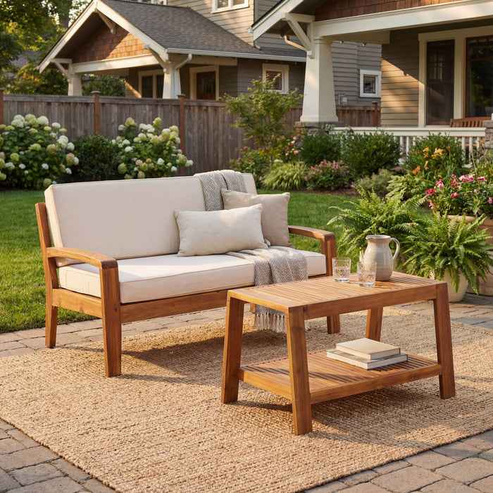 2 Piece Outdoor Conversation Set (Loveseat & Coffee Table With Water-Resistant Cushions)