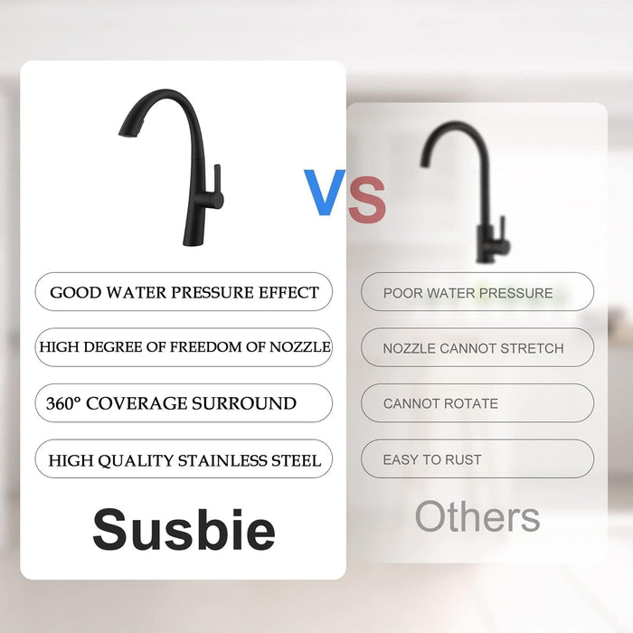 Elegant Single Handle Stainless Steel Pull Out Kitchen Faucet With High Arch Spout