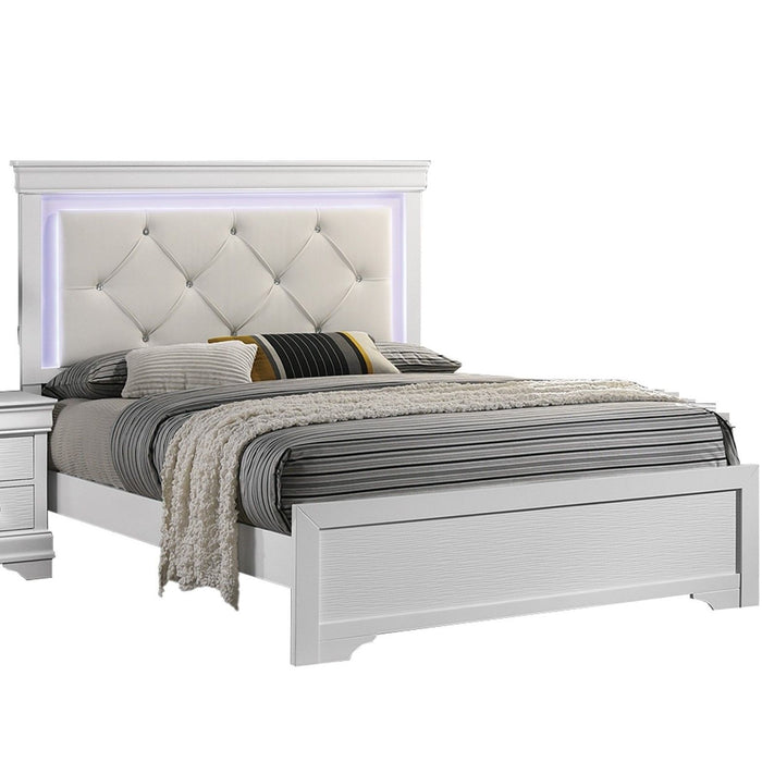 Tufted Headboard Bed With LED Lighting