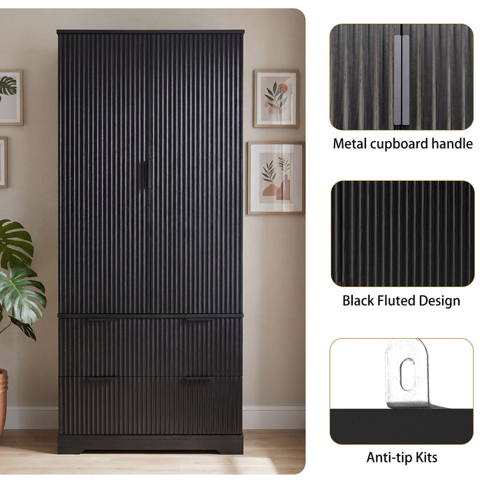Fluted Kitchen Pantry Cabinet With 2 Large Drawers & 8 Door Spice Rack