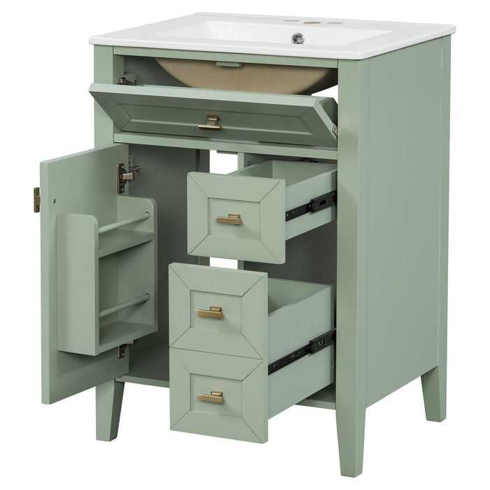 Bathroom Vanity With Sink, 3 Drawers & Cabinet With 2 Tier Door Storage Rack, Soft Close Doors & Drawers