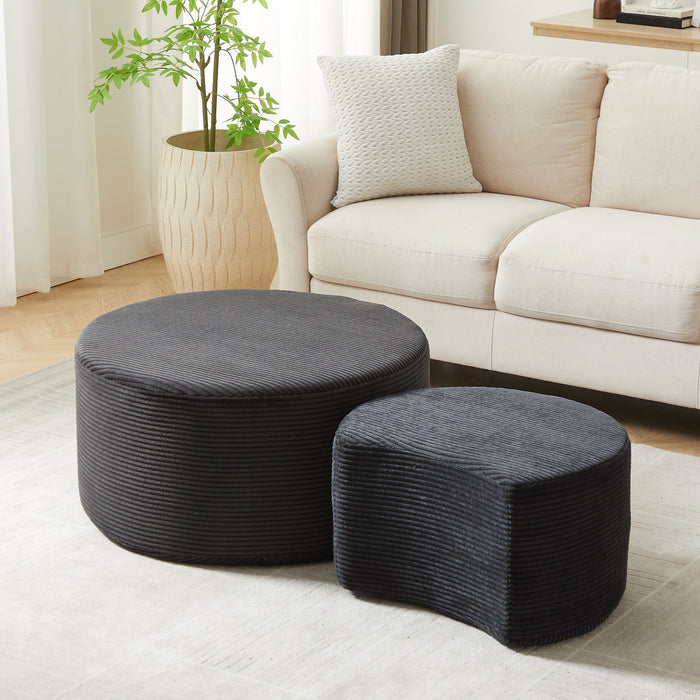 Modern Upholstered Round Coffee Table For Living Room (Set of 2)