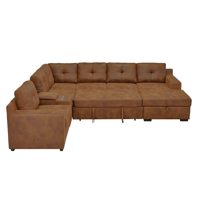 U - Shape Sectional Pull Out Bed With Console, Storage, And USB Charging