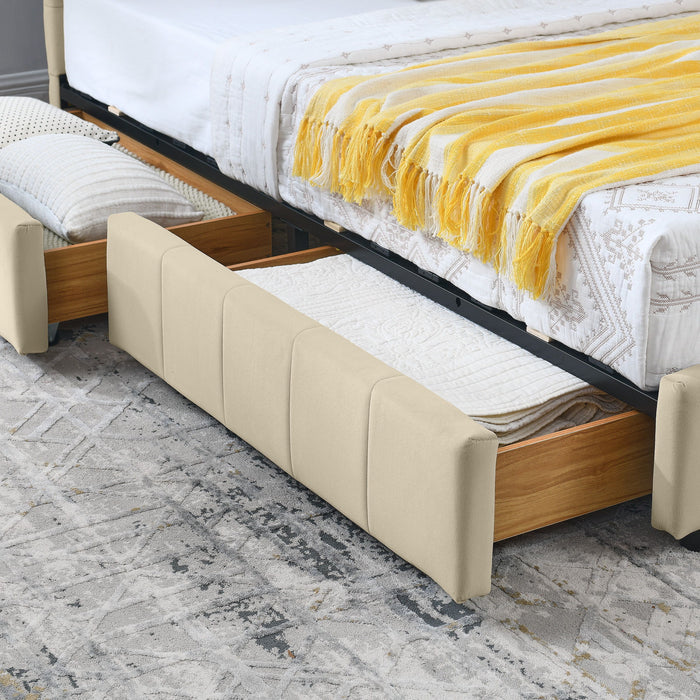 Upholstered Storage Tufted Bed Frame With Backrest And Armrests