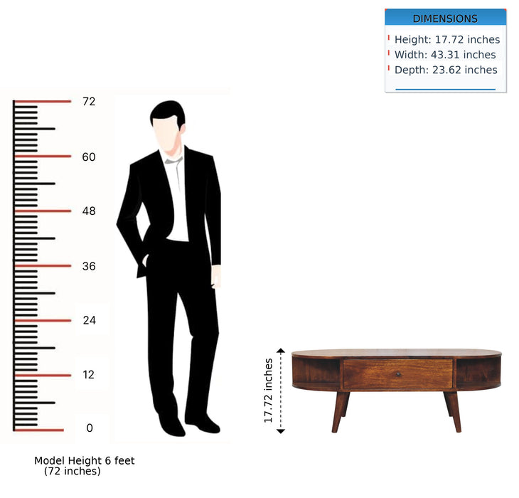 Oval Coffee Table With 1 Drawer - Chestnut