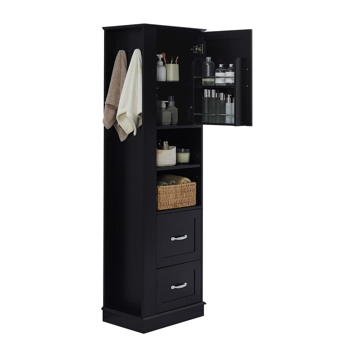 Freestanding Bathroom Storage Cabinet With Adjustable Shelves And Side Hooks Board, Rectangle Design
