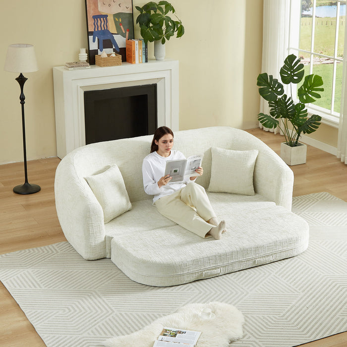 Curved Convertible Sofa, 2 In 1 Fold Out Bed With Pull Out Base And Deep Seat