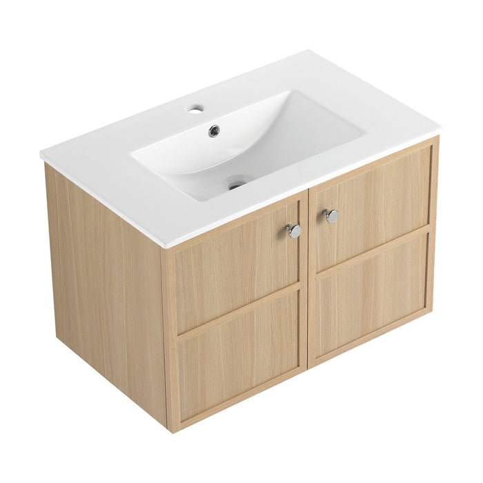 Wall Mounted Bathroom Vanity With Ceramic Sink And 2 Soft Closing Doors