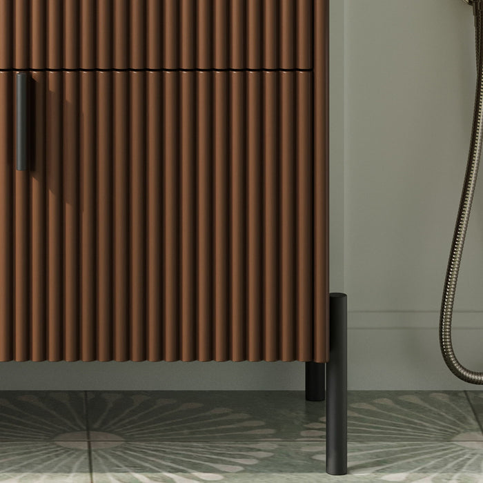 Fluted Bathroom Vanity With Ceramic Sink, Freestanding Design