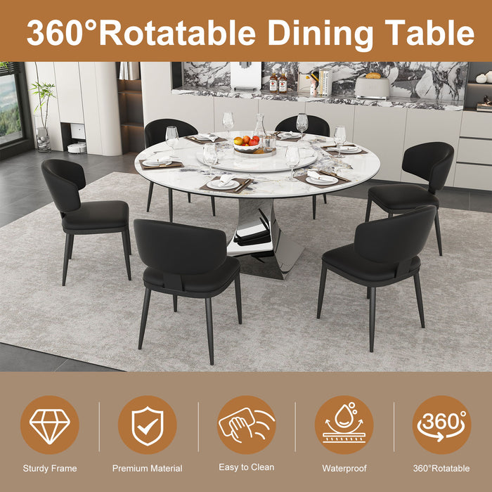 Round Dining Table & 6 Chairs Set - Silver