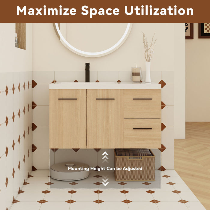 Wall Mounted Floating Bathroom Vanity With Sink, Door & Drawers Modular Cabinet