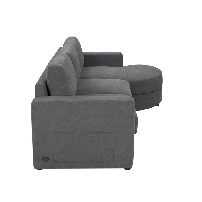Modern L-Shaped Sectional Sofa With Curved Chaise, USB Ports, And Side Storage Pockets