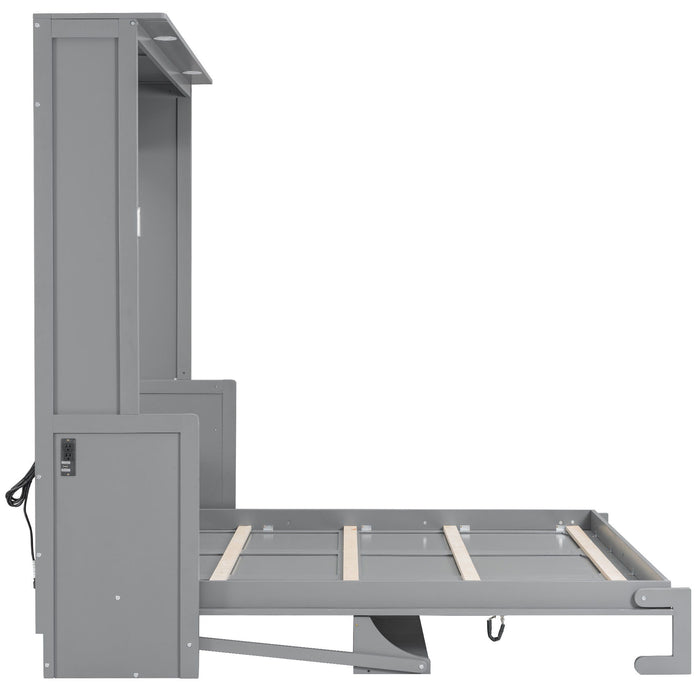 Murphy Bed With Desk, LED Lights & USB Charging Station