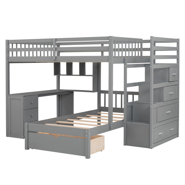 Bunk Bed With Desk, Drawers And Shelves