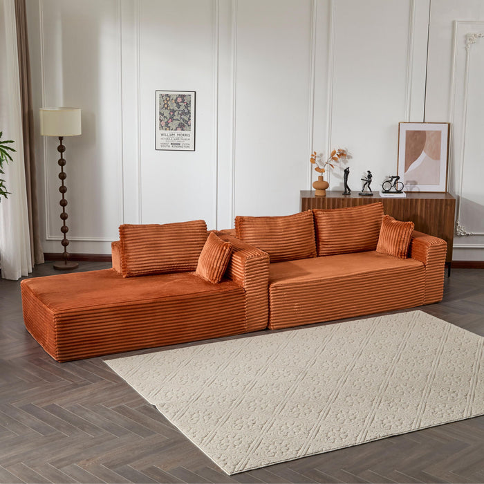 Compression Sectional Couch With Comfy Chaise, Boneless L Shape Sofa With Deep Seat