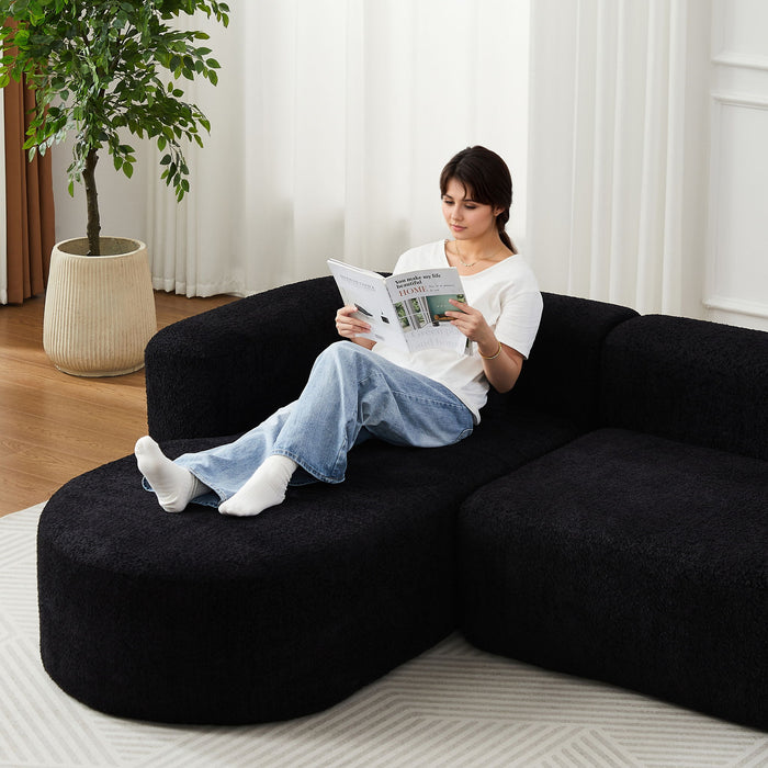 L - Shape Boneless Cloud Couch With 2 Throw Pillows For Living Room