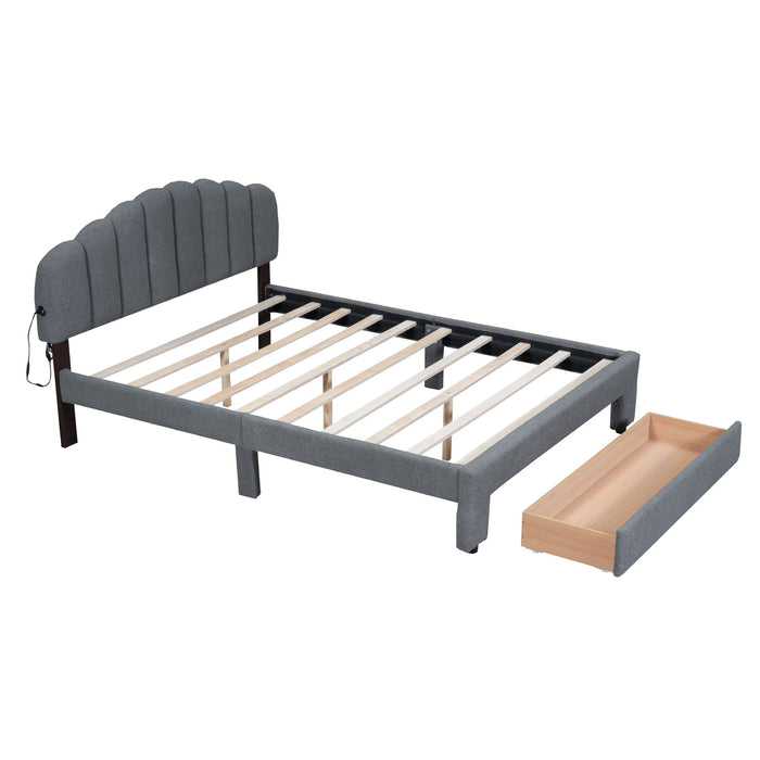 Upholstered Platform Bed With Drawer