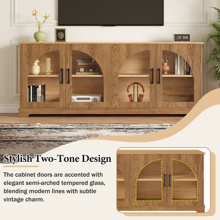 TV Stand With Semi Arched Glass Doors, Media Console With Adjustable Shelves For Living Room - Brown