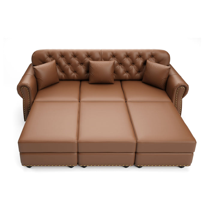 Upholstered Sofa With Nailhead Trim, Rolled Armrests With Ottoman