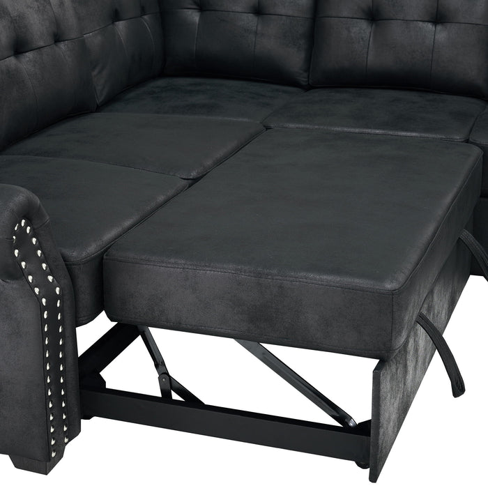 U Shape Sectional Sleeper Sofa With Pull Out Bed And Storage Chaise - Black
