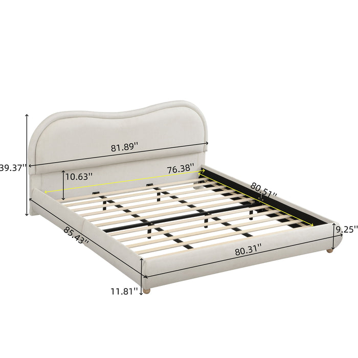 Upholstered Platform Bed Frame With Curved Headboard