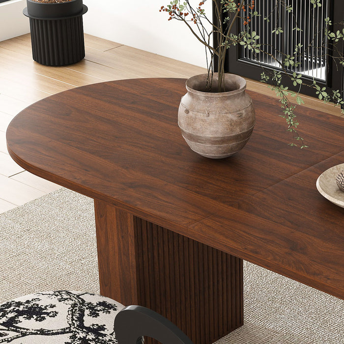 Oval Dining Table For 6 With 4 Upholstered Chairs - Walnut / Black